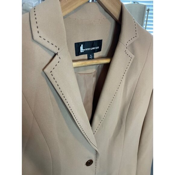 Vintage 90s Larry Levine Tan Three Button Suit Jacket Blazer Sz 6 - Picture 4 of 10